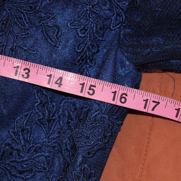 NWT La Femme Beaded V-Neck Lace Gown blue Maxi Dress Women Size 8 $639 - Picture 14 of 15